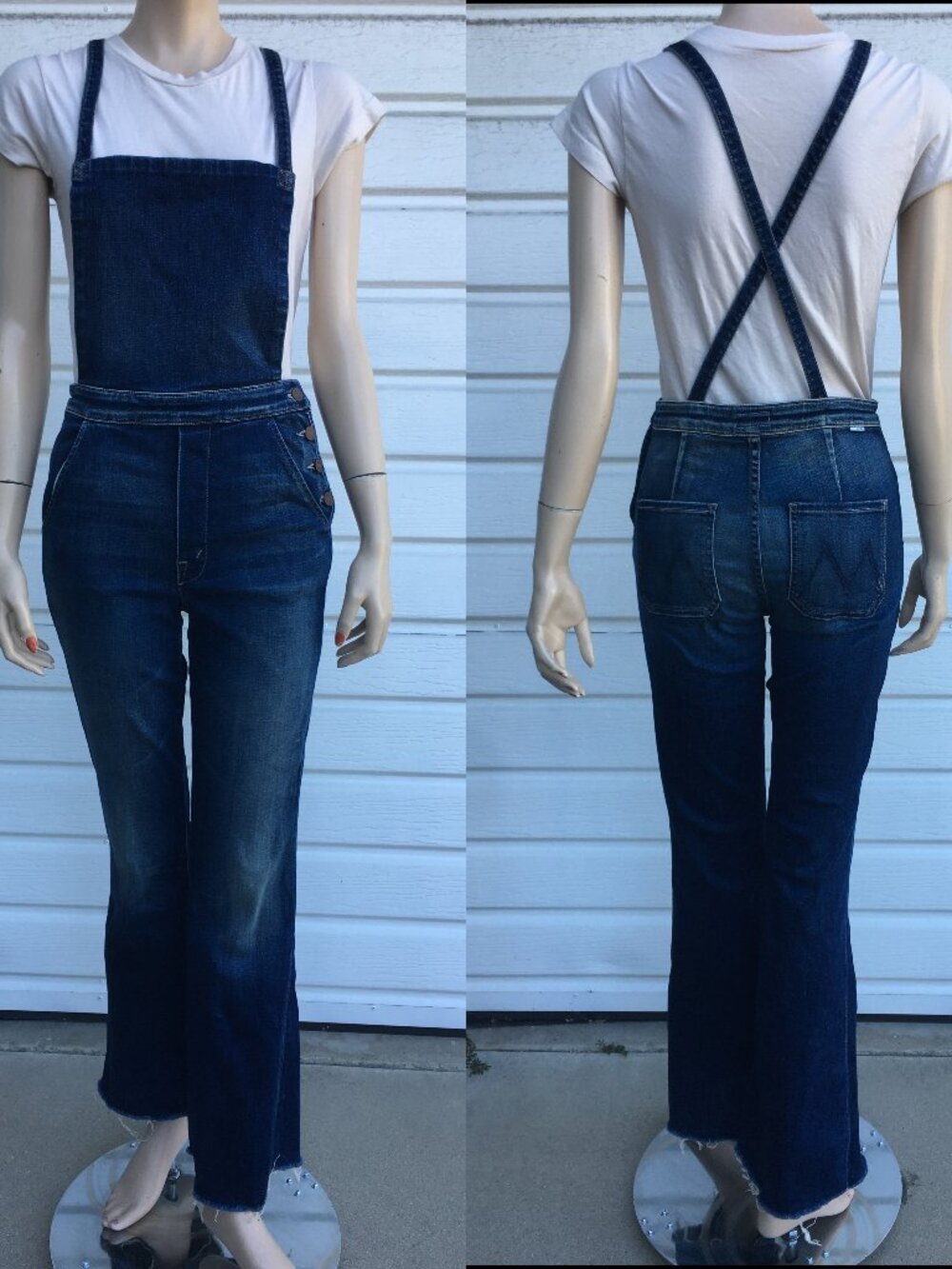 Mother Jeans Women's Bib Denim Overalls Reina Indigo Flare Leg sz S